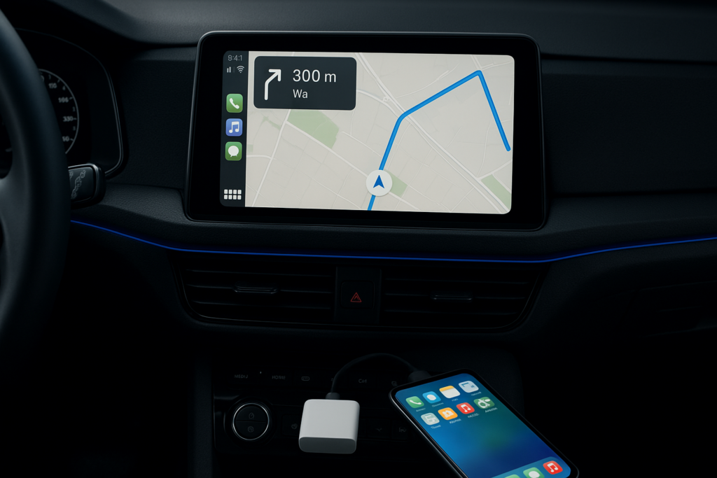 Android Auto met haperende navigatie en draadloze adapter in auto